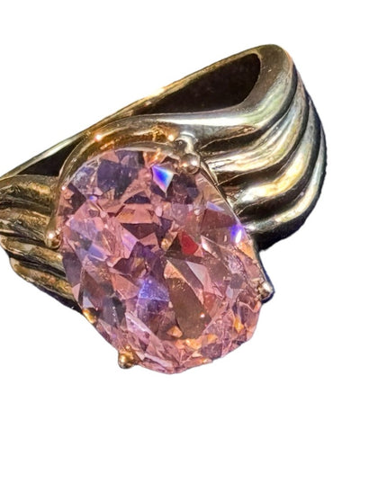 Lovely pink ice CZ sterling silver gold plated 925 fancy ring