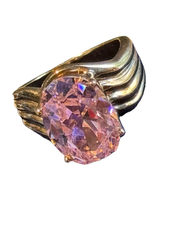 Lovely pink ice CZ sterling silver gold plated 925 fancy ring