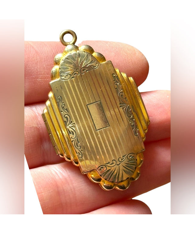 Lovely Art Deco 1920s locket by Dunn Bros 10k gold filled antique enamel