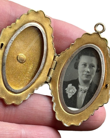 Lovely Art Deco 1920s locket by Dunn Bros 10k gold filled antique enamel