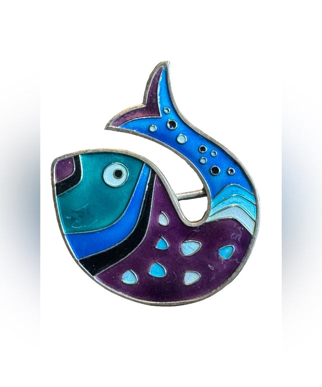 Signed David Anderson Norway Enameled Sterling Silver Vintage  Fish Brooch