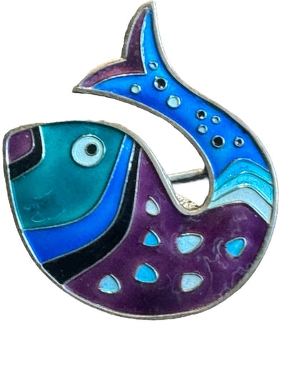 Signed David Anderson Norway Enameled Sterling Silver Vintage  Fish Brooch