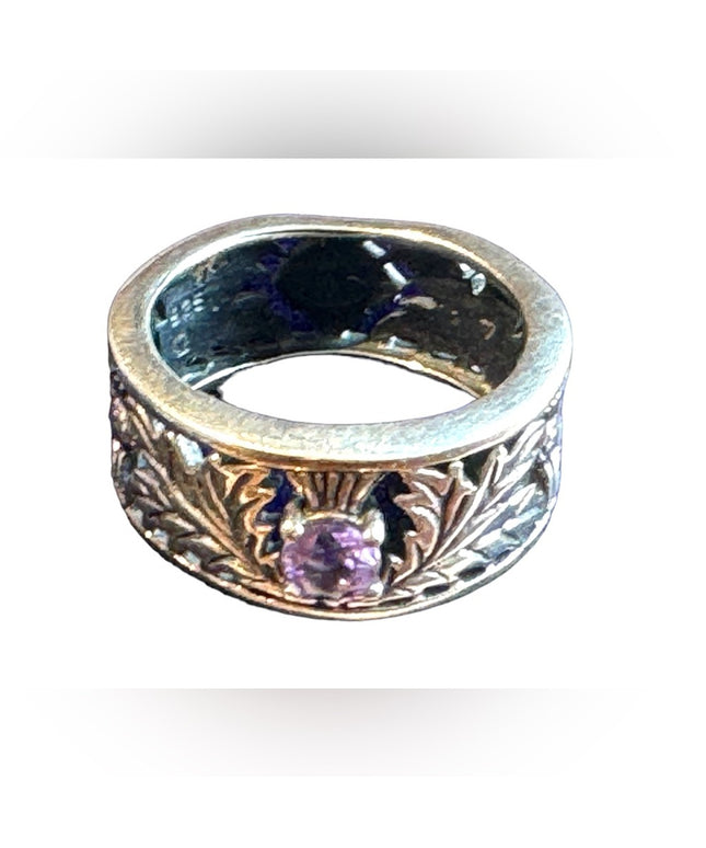 Thistle Ring, Celtic Jewelry, Scottish Wedding Band, Amethyst Ring, Sterling