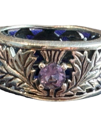 Thistle Ring, Celtic Jewelry, Scottish Wedding Band, Amethyst Ring, Sterling