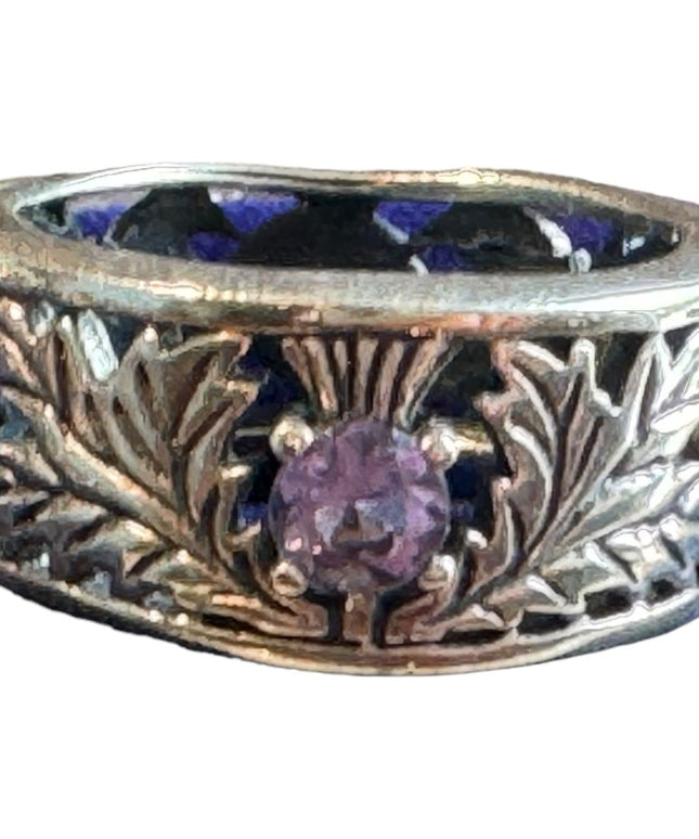 Thistle Ring, Celtic Jewelry, Scottish Wedding Band, Amethyst Ring, Sterling