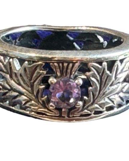 Thistle Ring, Celtic Jewelry, Scottish Wedding Band, Amethyst Ring, Sterling