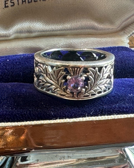 Thistle Ring, Celtic Jewelry, Scottish Wedding Band, Amethyst Ring, Sterling