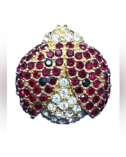 Vintage Austrian crystal Monet Lady Bug Brooch gold plate