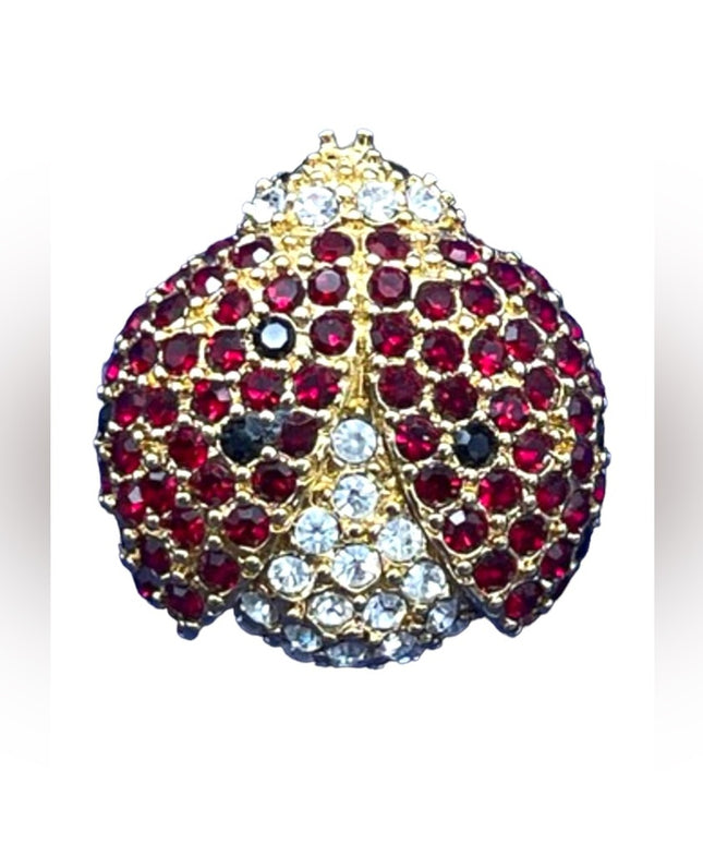 Vintage Austrian crystal Monet Lady Bug Brooch gold plate