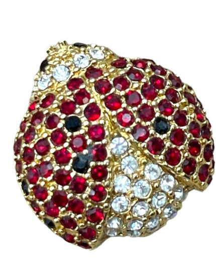 Vintage Austrian crystal Monet Lady Bug Brooch gold plate