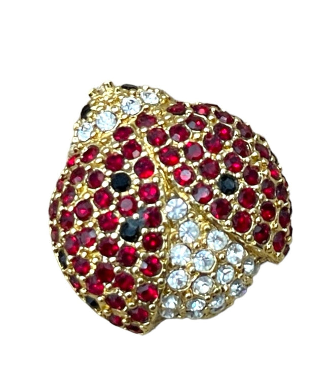 Vintage Austrian crystal Monet Lady Bug Brooch gold plate