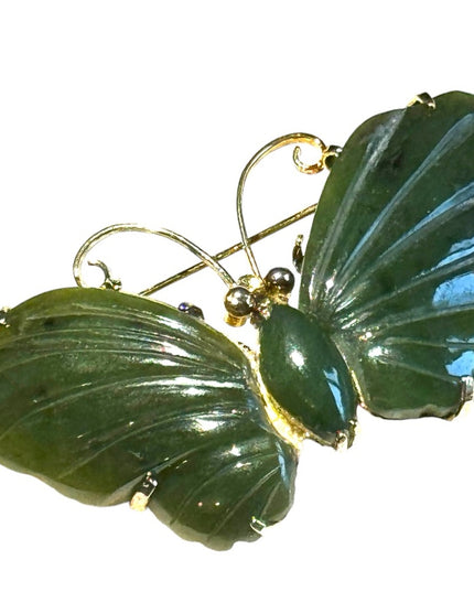 Fancy vintage sterling silver JADEITE Gold plated 925 fancy  butterfly brooch