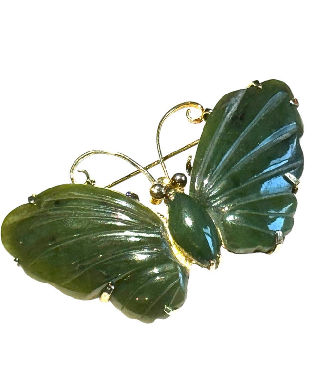 Fancy vintage sterling silver JADEITE Gold plated 925 fancy  butterfly brooch