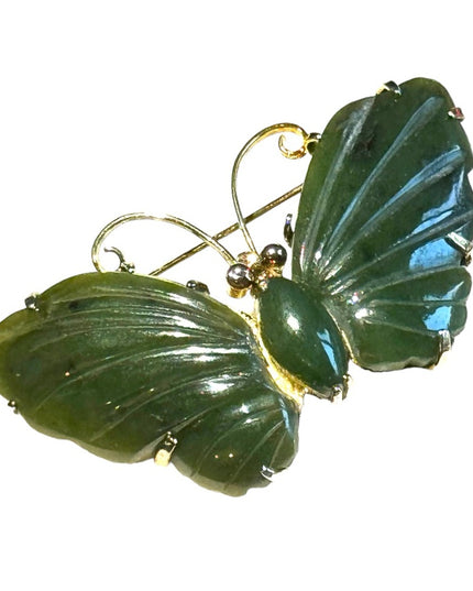 Fancy vintage sterling silver JADEITE Gold plated 925 fancy  butterfly brooch