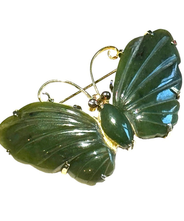 Fancy vintage sterling silver JADEITE Gold plated 925 fancy  butterfly brooch