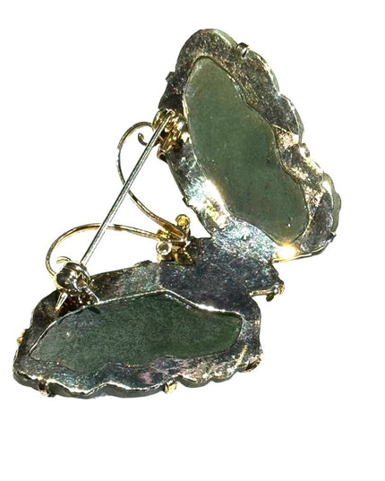 Fancy vintage sterling silver JADEITE Gold plated 925 fancy  butterfly brooch