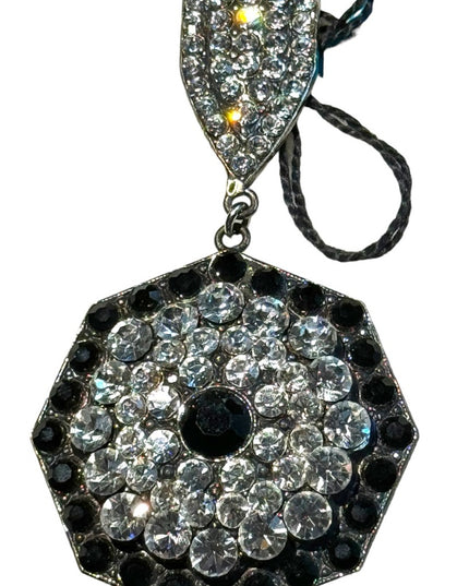 RARE Vintage Rhinestone crystal clear & black Metal Brooch La Porte Bleue Paris