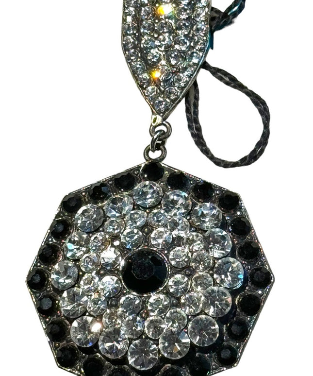 RARE Vintage Rhinestone crystal clear & black Metal Brooch La Porte Bleue Paris