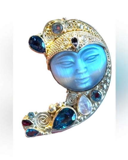 RARE Sajen sterling silver Goddess Brooch pendant Bali Handmade 925 Topaz