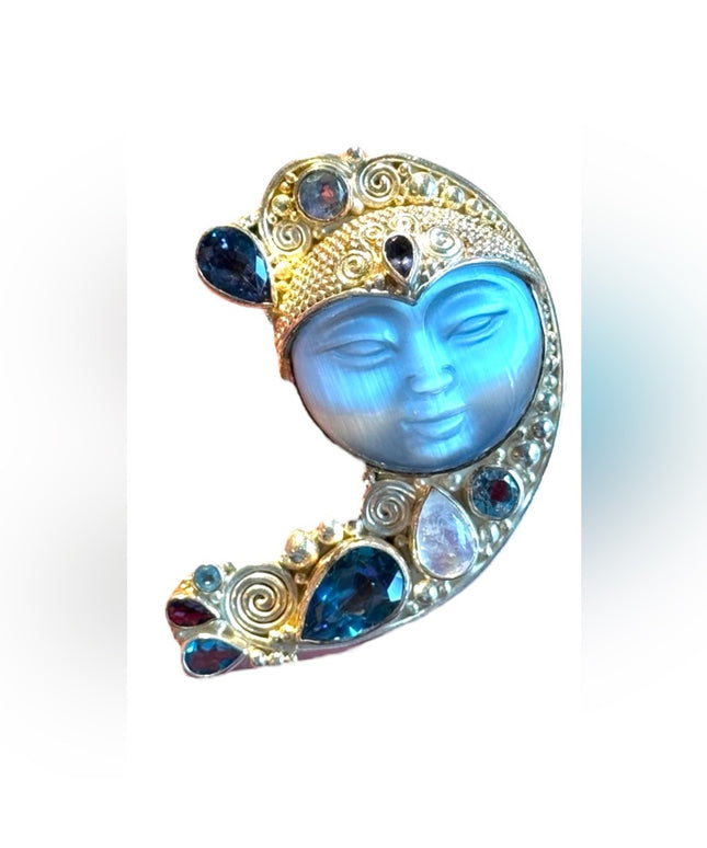 RARE Sajen sterling silver Goddess Brooch pendant Bali Handmade 925 Topaz