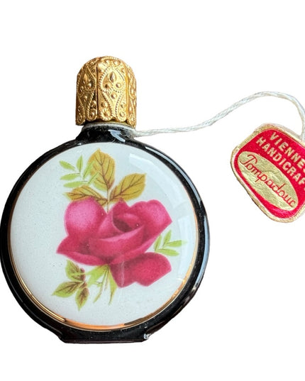 Vintage Viennese Pompadour Glass Perfume Bottle Painted rose Porcelain Austria