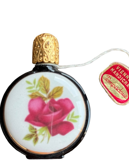 Vintage Viennese Pompadour Glass Perfume Bottle Painted rose Porcelain Austria