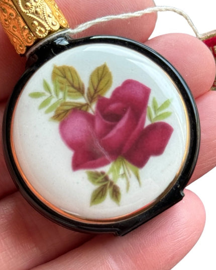Vintage Viennese Pompadour Glass Perfume Bottle Painted rose Porcelain Austria