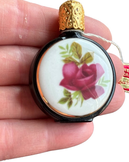 Vintage Viennese Pompadour Glass Perfume Bottle Painted rose Porcelain Austria
