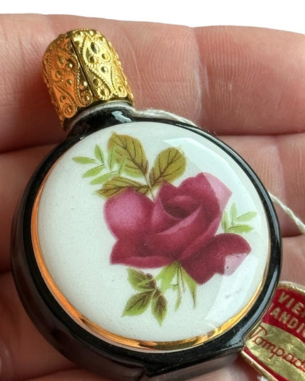Vintage Viennese Pompadour Glass Perfume Bottle Painted rose Porcelain Austria