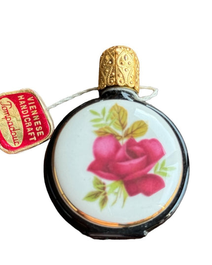 Vintage Viennese Pompadour Glass Perfume Bottle Painted rose Porcelain Austria