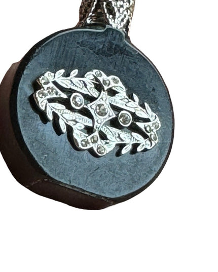 Vintage black glass Austria embelished small perfume bottle necklace
