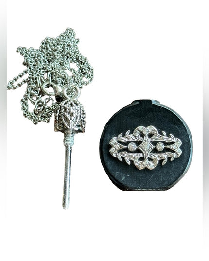 Vintage black glass Austria embelished small perfume bottle necklace