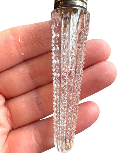 Victorian Cut Glass Perfume Vial , Sterling Silver Lid Art Deco glass antique