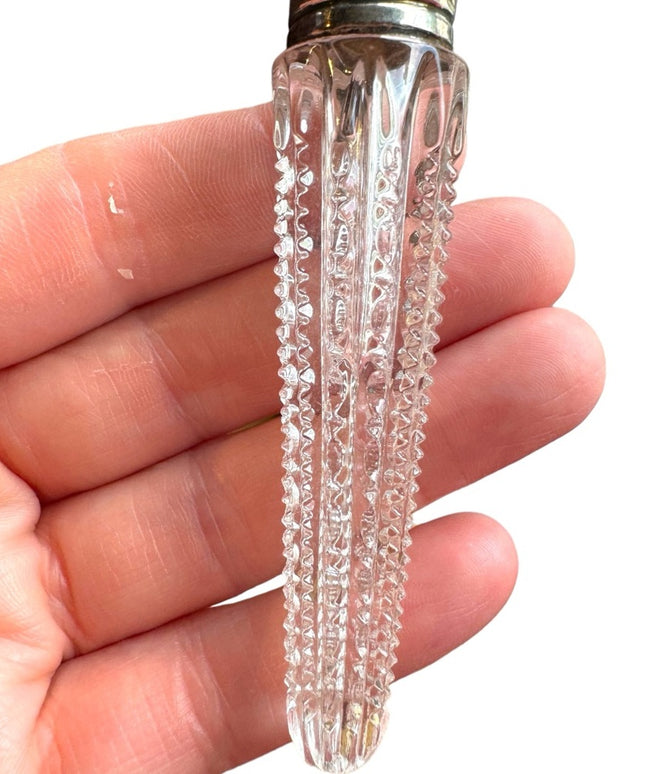 Victorian Cut Glass Perfume Vial , Sterling Silver Lid Art Deco glass antique