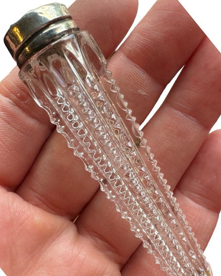 Victorian Cut Glass Perfume Vial , Sterling Silver Lid Art Deco glass antique