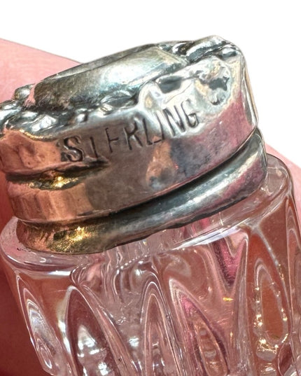 Victorian Cut Glass Perfume Vial , Sterling Silver Lid Art Deco glass antique