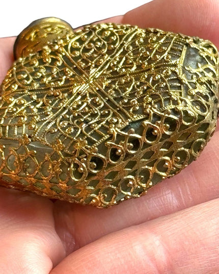 Antique  Vintage Czech Ornate Glass  Amber Filigree Perfume Bottle Miniature