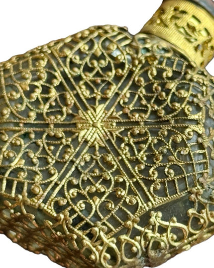 Antique  Vintage Czech Ornate Glass  Amber Filigree Perfume Bottle Miniature