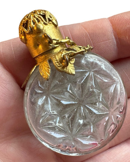 Antique orante decorated coat of arms gold gilt glass perfume bottle Paris