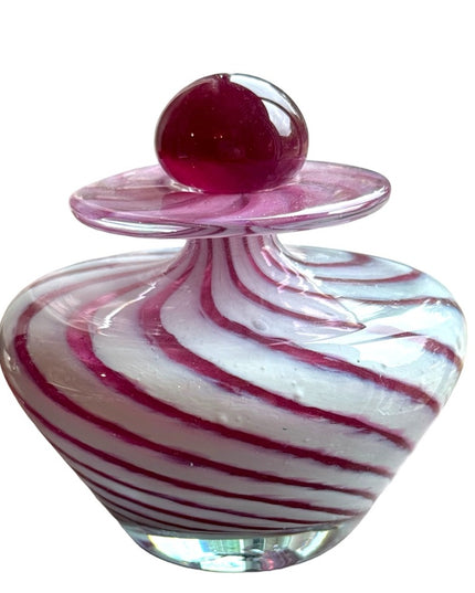 RARE White & Raspberry Murano Vintage handmade swirl perfume bottle