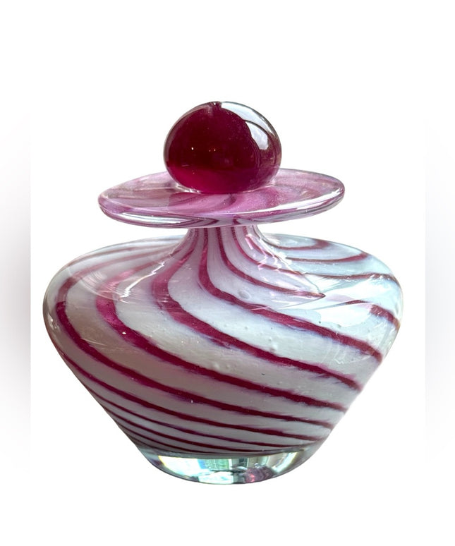 RARE White & Raspberry Murano Vintage handmade swirl perfume bottle