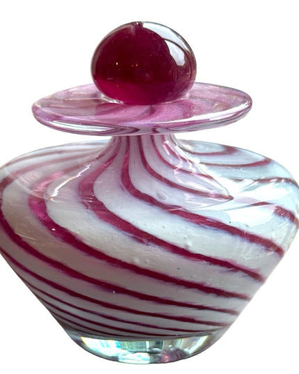 RARE White & Raspberry Murano Vintage handmade swirl perfume bottle