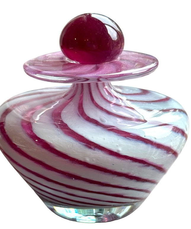 RARE White & Raspberry Murano Vintage handmade swirl perfume bottle