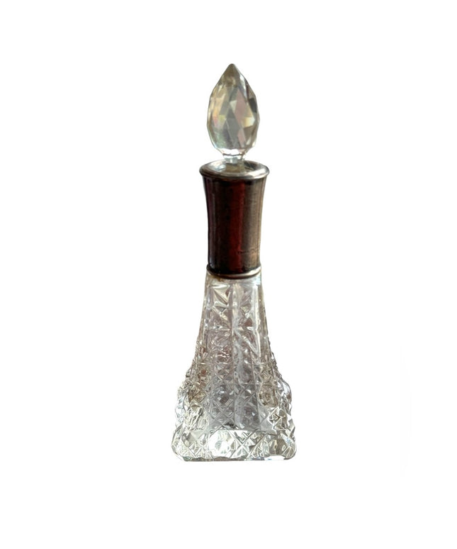 Antique Art Deco Stunning cut crystal CZECH Sterling scrolled perfume bottle