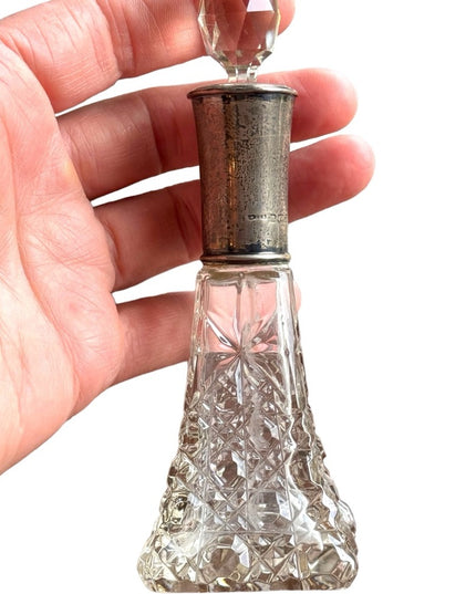 Antique Art Deco Stunning cut crystal CZECH Sterling scrolled perfume bottle