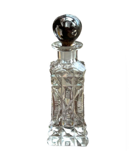 Antique Art Deco Stunning cut crystal CZECH Sterling scrolled perfume bottle