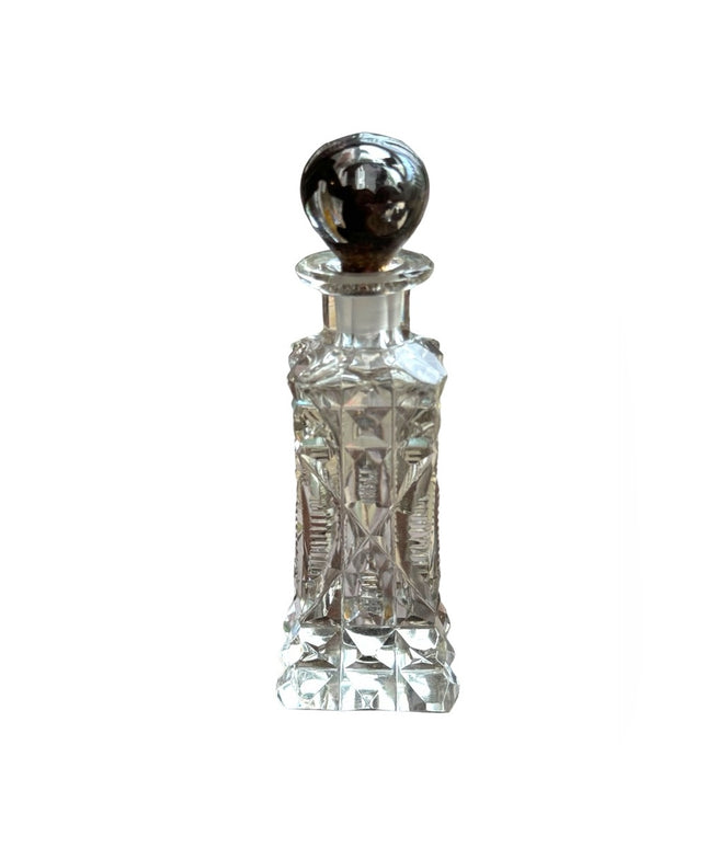 Antique Art Deco Stunning cut crystal CZECH Sterling scrolled perfume bottle