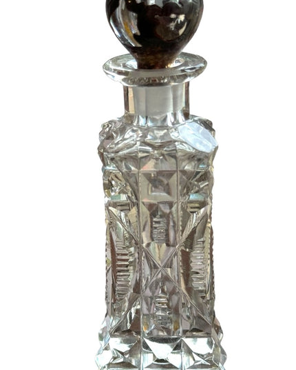 Antique Art Deco Stunning cut crystal CZECH Sterling scrolled perfume bottle