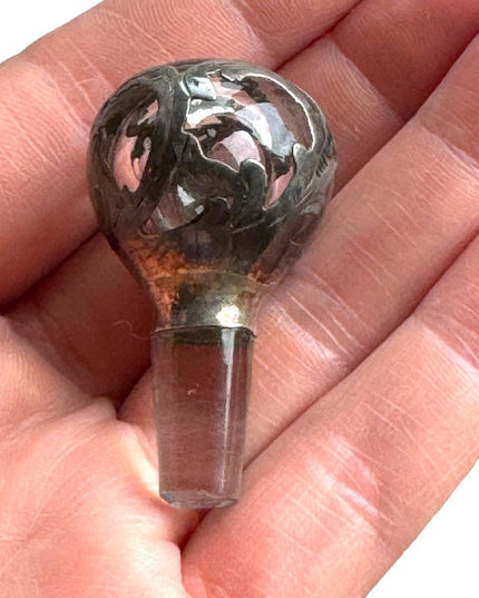 Antique Art Deco Stunning cut crystal CZECH Sterling scrolled perfume bottle