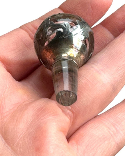 Antique Art Deco Stunning cut crystal CZECH Sterling scrolled perfume bottle